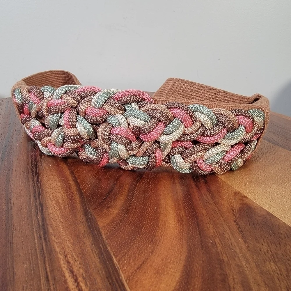 Vintage Rebecca's 80s 90s Pink Brown Braided Statement Belt Stretch